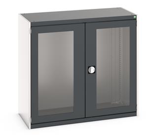 cubio cupboard with window doors. WxDxH: 1300x650x1200mm. RAL 7035/5010 or selected Bott Cubio Window Clear Door Cupboards